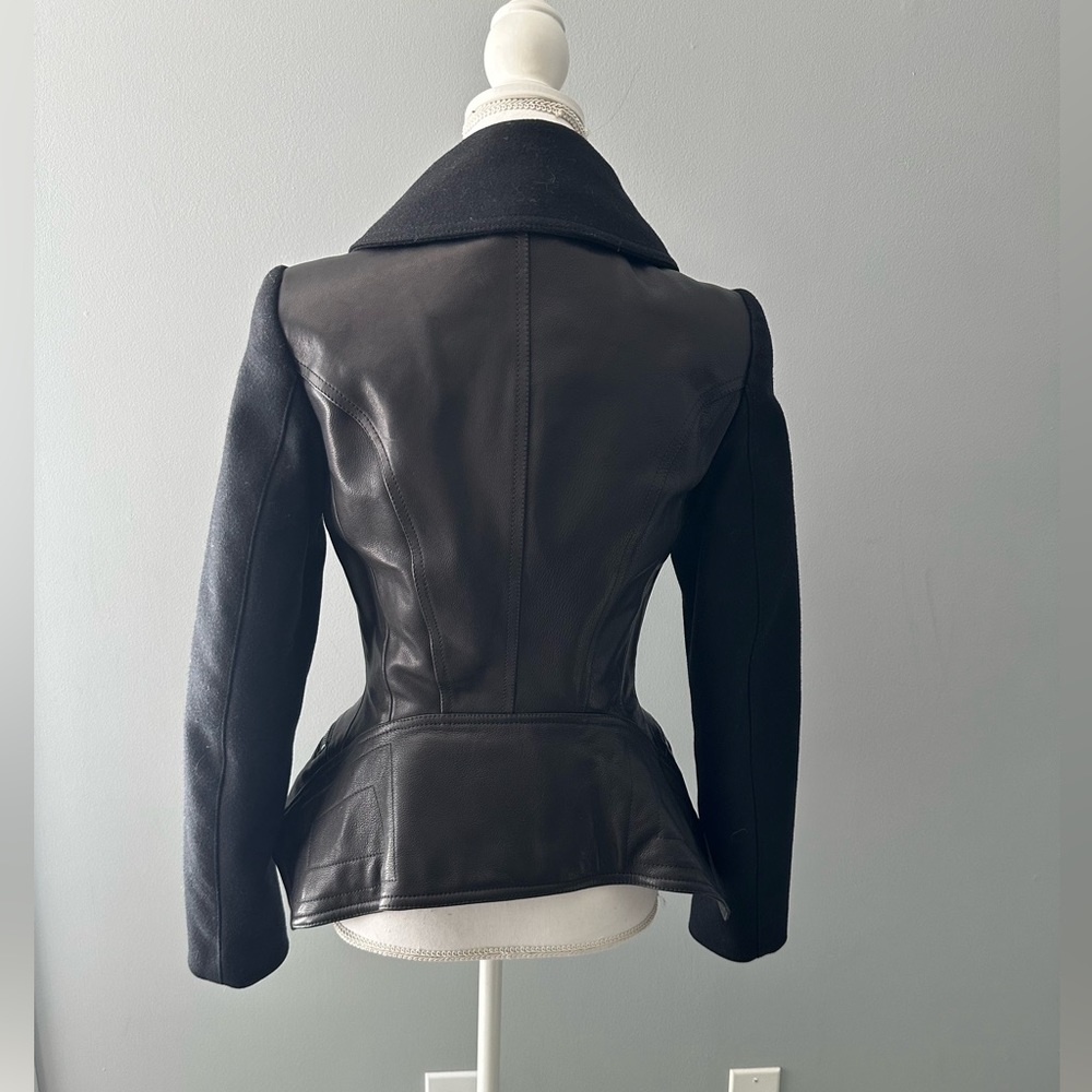 Alexander McQueen wool and leather moto peplum jacket 42 small 🖤💀🖤 - Picture 6 of 16
